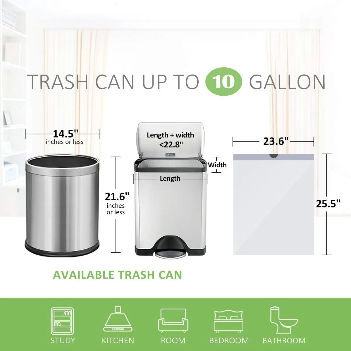 Teivio 10 Gallon Drawstring Trash Bags 80 Counts Medium Kitchen Garbage Bags fit 30-35 Liter Garbage Bin, Large Trash Can Liners for Home, Office, Light Residential Waste Outdoor Lawn Bags, White