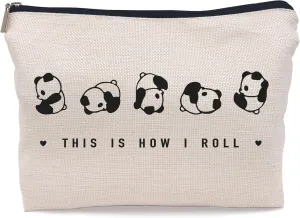 This is How I Roll Makeup Bag, Wild Animal Cute Rolling Panda Cosmetic Makeup Bag for Panda Lover Women, Black, 7.5 x 10 Inches, Makeup, Travel, Toiletry