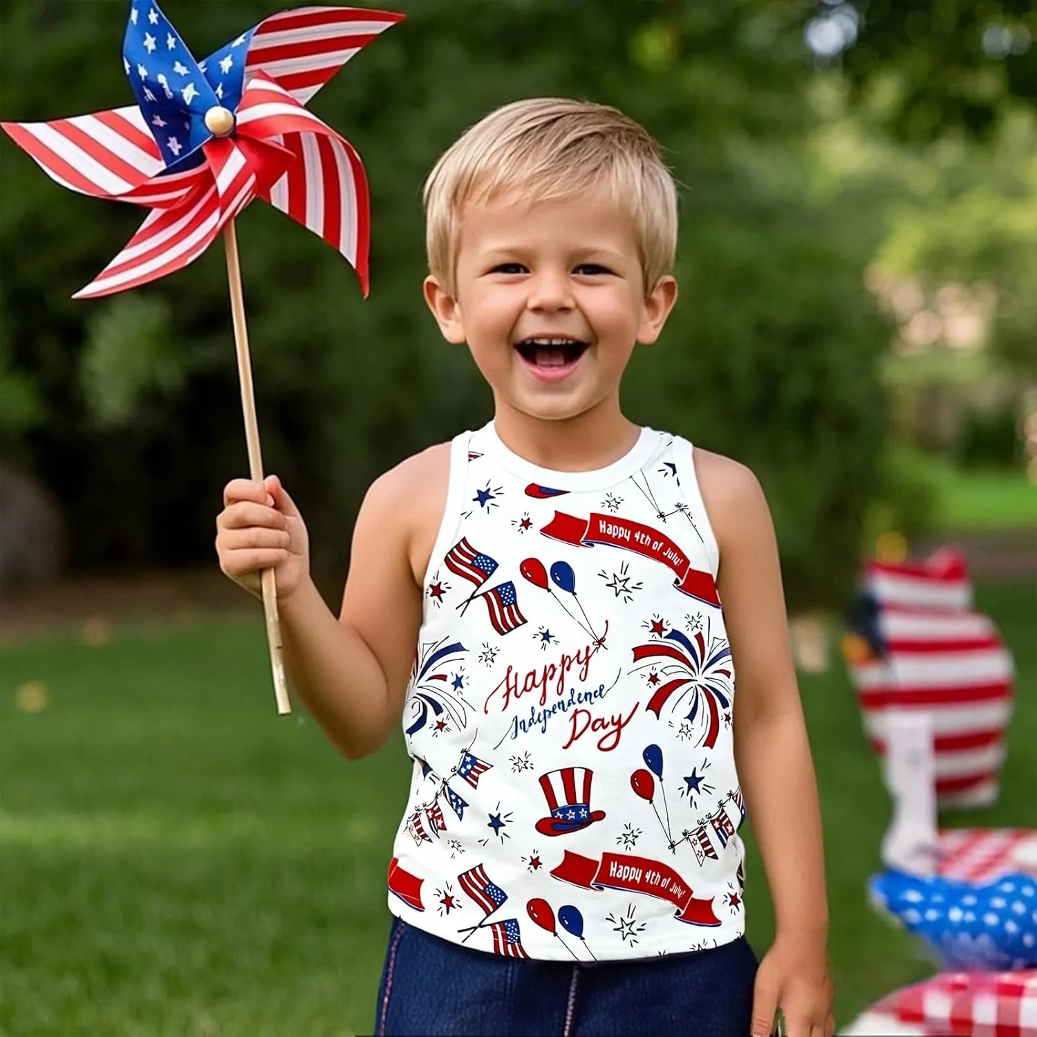 Toddler Boy Girl 4th of July Tank Cotton Kids American Flag Shirts Patriotic Outfit Independence Day Tees Top
