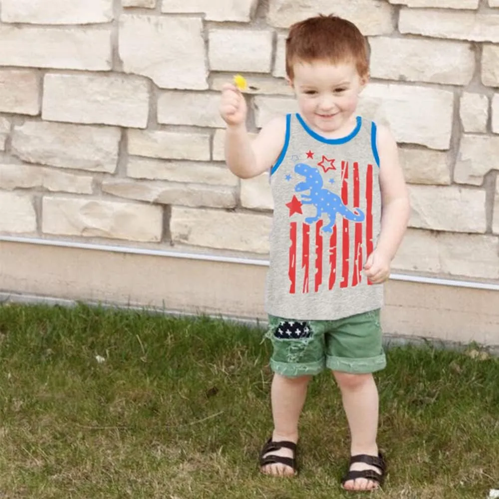 Toddler Boys' Tank Tops American Flag T-Shirt Kids 4th of July Shirts Cotton Patriotic Sleeveless Top Tees 1-7T