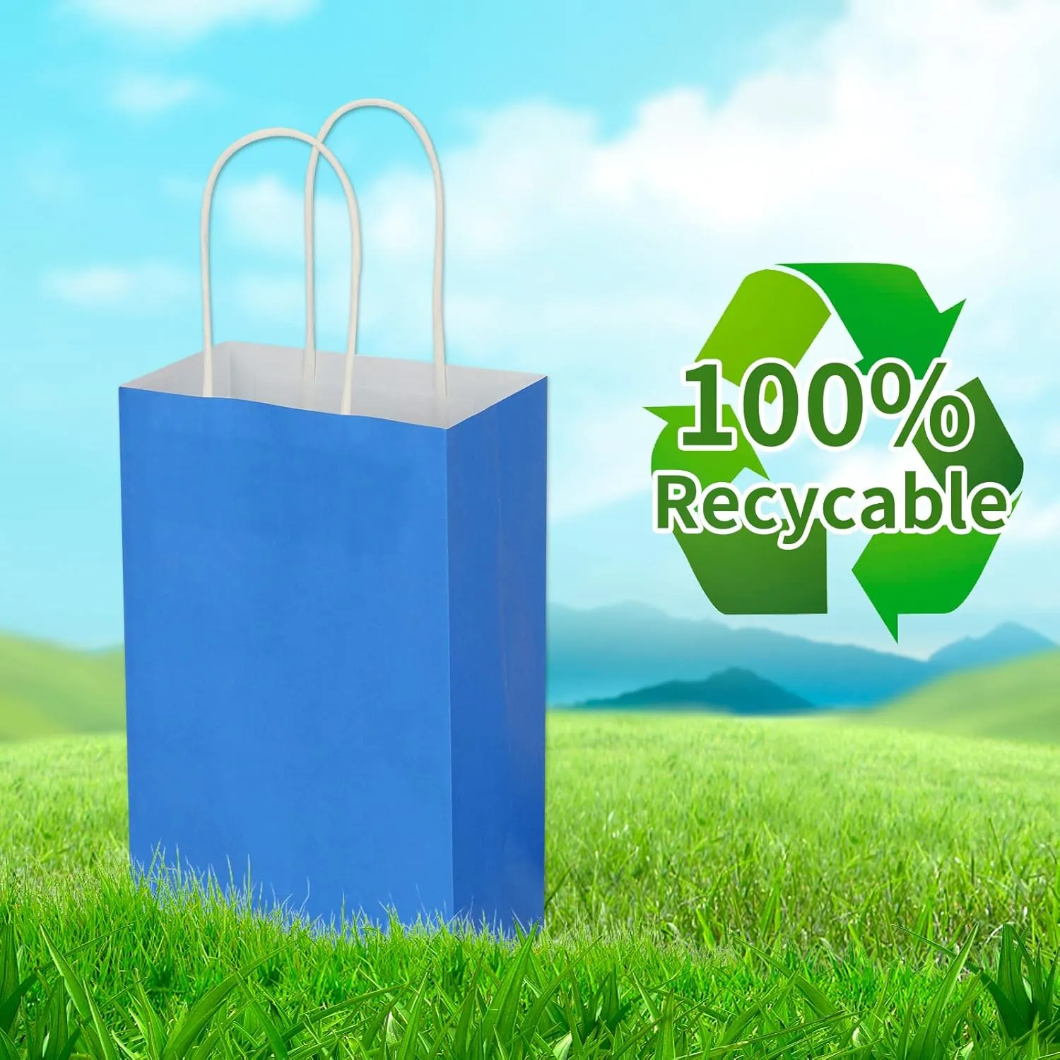Toovip 50 Pack 5.25x3.25x8.25 Inch Small Navy Blue Kraft Paper Bags with Handles Bulk, Gift Wrap Bags for Favors Grocery Retail Party Birthday Shopping Business Goody Craft Merchandise Take Out Sacks
