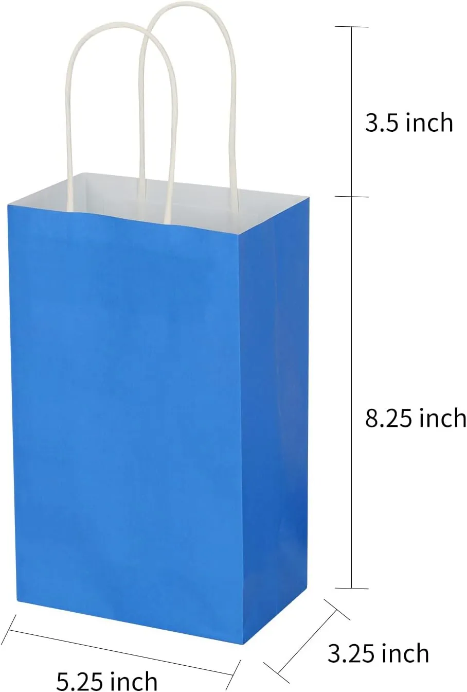 Toovip 50 Pack 5.25x3.25x8.25 Inch Small Navy Blue Kraft Paper Bags with Handles Bulk, Gift Wrap Bags for Favors Grocery Retail Party Birthday Shopping Business Goody Craft Merchandise Take Out Sacks