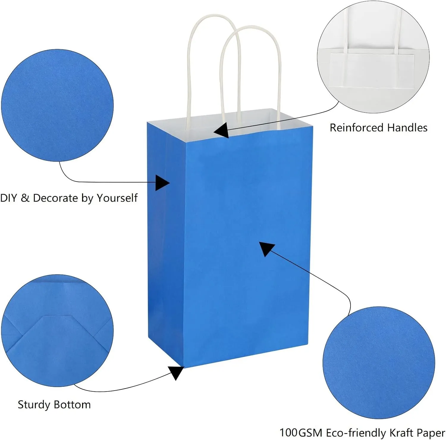 Toovip 50 Pack 5.25x3.25x8.25 Inch Small Navy Blue Kraft Paper Bags with Handles Bulk, Gift Wrap Bags for Favors Grocery Retail Party Birthday Shopping Business Goody Craft Merchandise Take Out Sacks