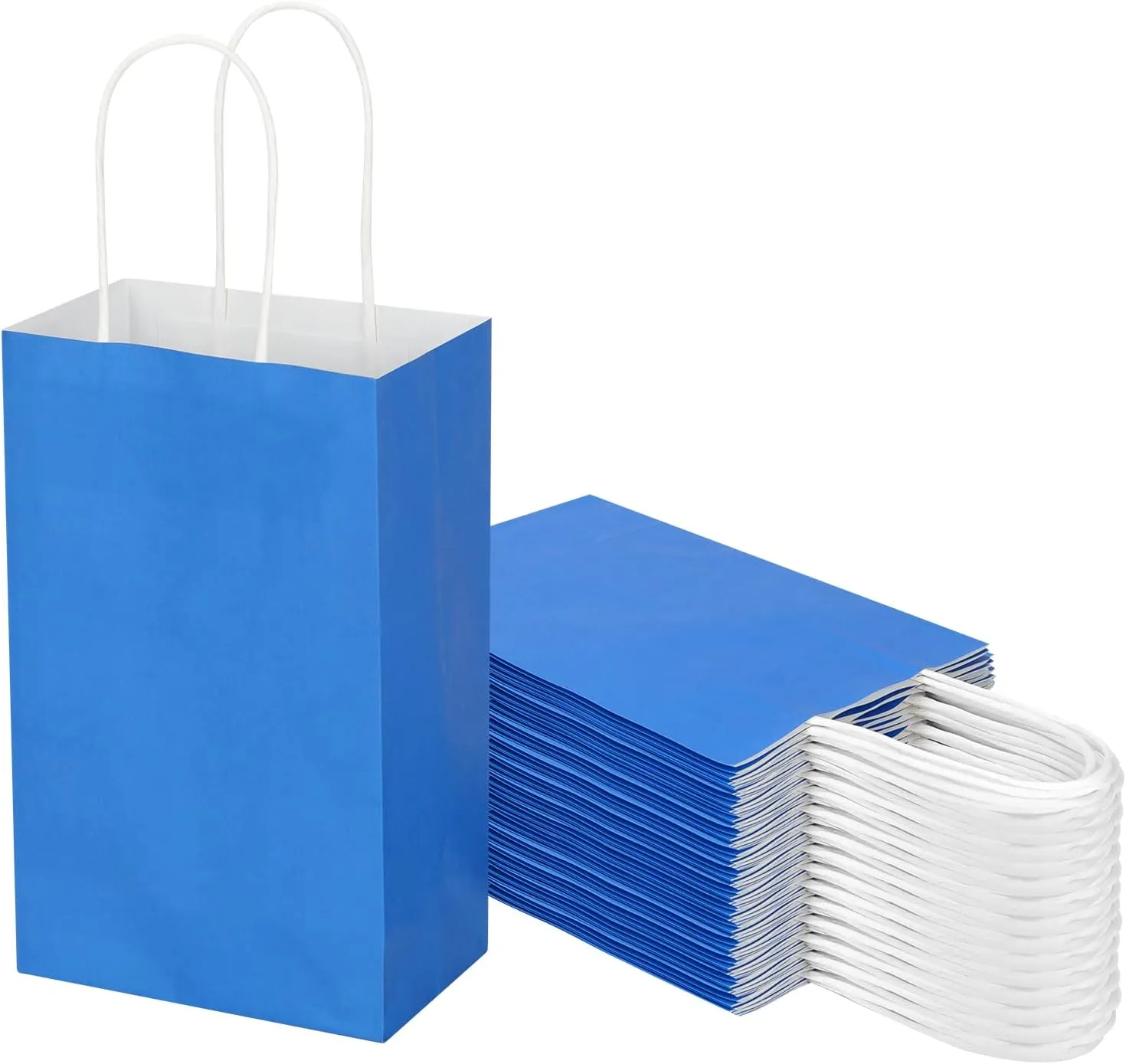 Toovip 50 Pack 5.25x3.25x8.25 Inch Small Navy Blue Kraft Paper Bags with Handles Bulk, Gift Wrap Bags for Favors Grocery Retail Party Birthday Shopping Business Goody Craft Merchandise Take Out Sacks