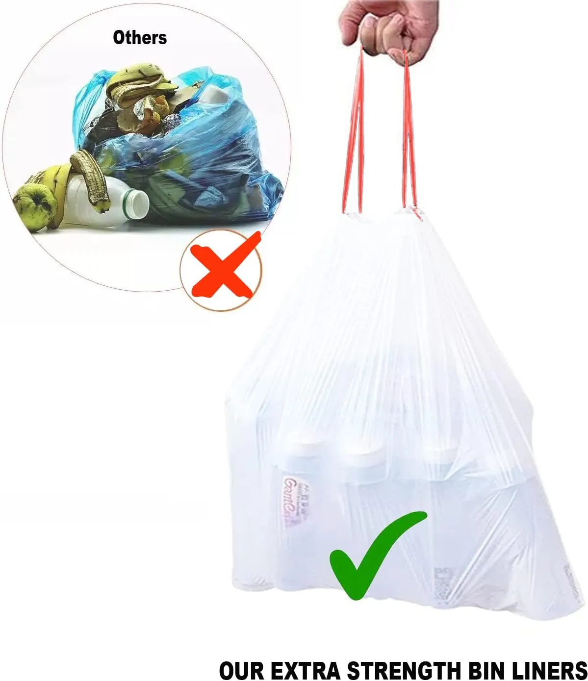 Trash Bags 13 Gallon Drawstring, 100 Count, Multifold Roll Garbage Bags, Tall Kitchen Trash Bag, Odorless & Extra strength White Plastic Food Scrap Bag for Home Office Bathroom Kitchen Bins