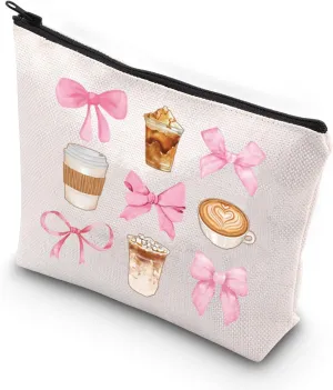 VAMSII Cosmetic Bag Lovers Gift Coffee Addict Gift Zipper Pouch Makeup Bag (Bowknot Coffee)