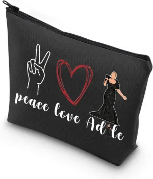 VAMSII Female Singer Gift Peace Love A-D Makeup Bag - Singer Fans Songwriter Gift (BLK-P L Adele)