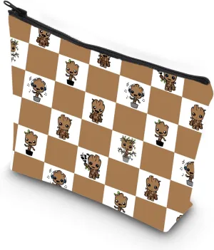 VAMSII Funny Groot Cosmetic Bag Groot Fans Gift Zipper Pouch Bag For Women Girls (Groot lattice)