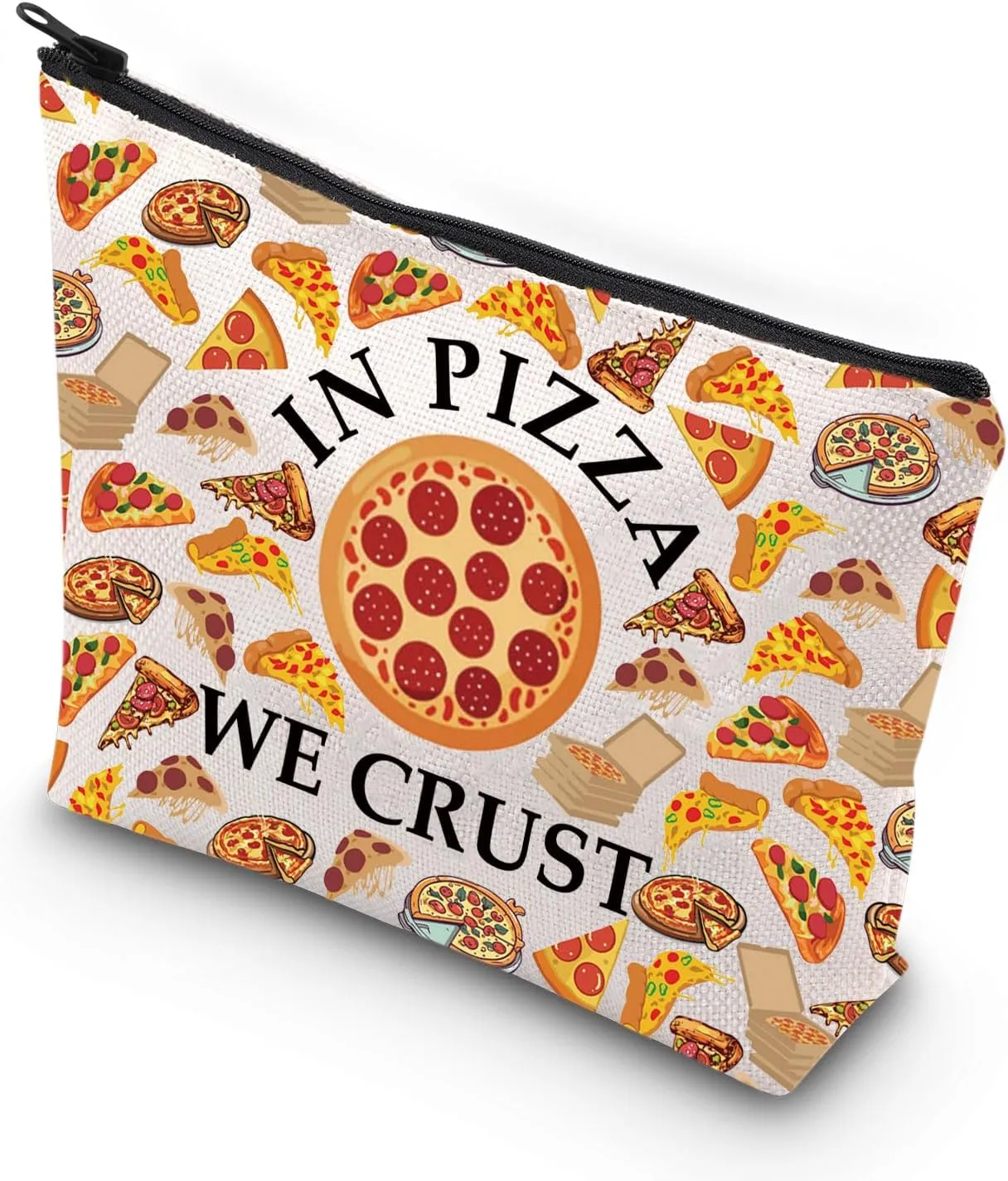 VAMSII In Pizza We Crust Cosmetic Bag Funny Pizza Makeup Bag Pizza Party Gift Pizza Lover Gift (WE CRUST)