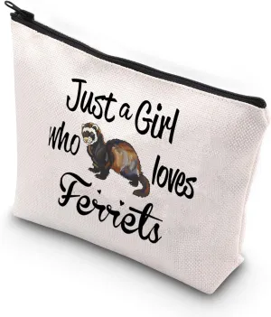 VAMSII just a Girl who Loves Ferrets Cosmetic Bag Ferret Gifts for Ferret Lovers Zipper Pouch Ferret Owner Gift(loves Ferrets)