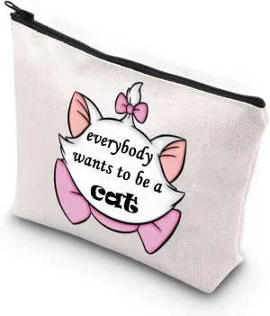 VAMSII Marie the Cat Gifts Everybody Wants To Be a Cat Makeup Bag Hair Bow White Cat Travel Cosmetic Bag (Everybody Cat)