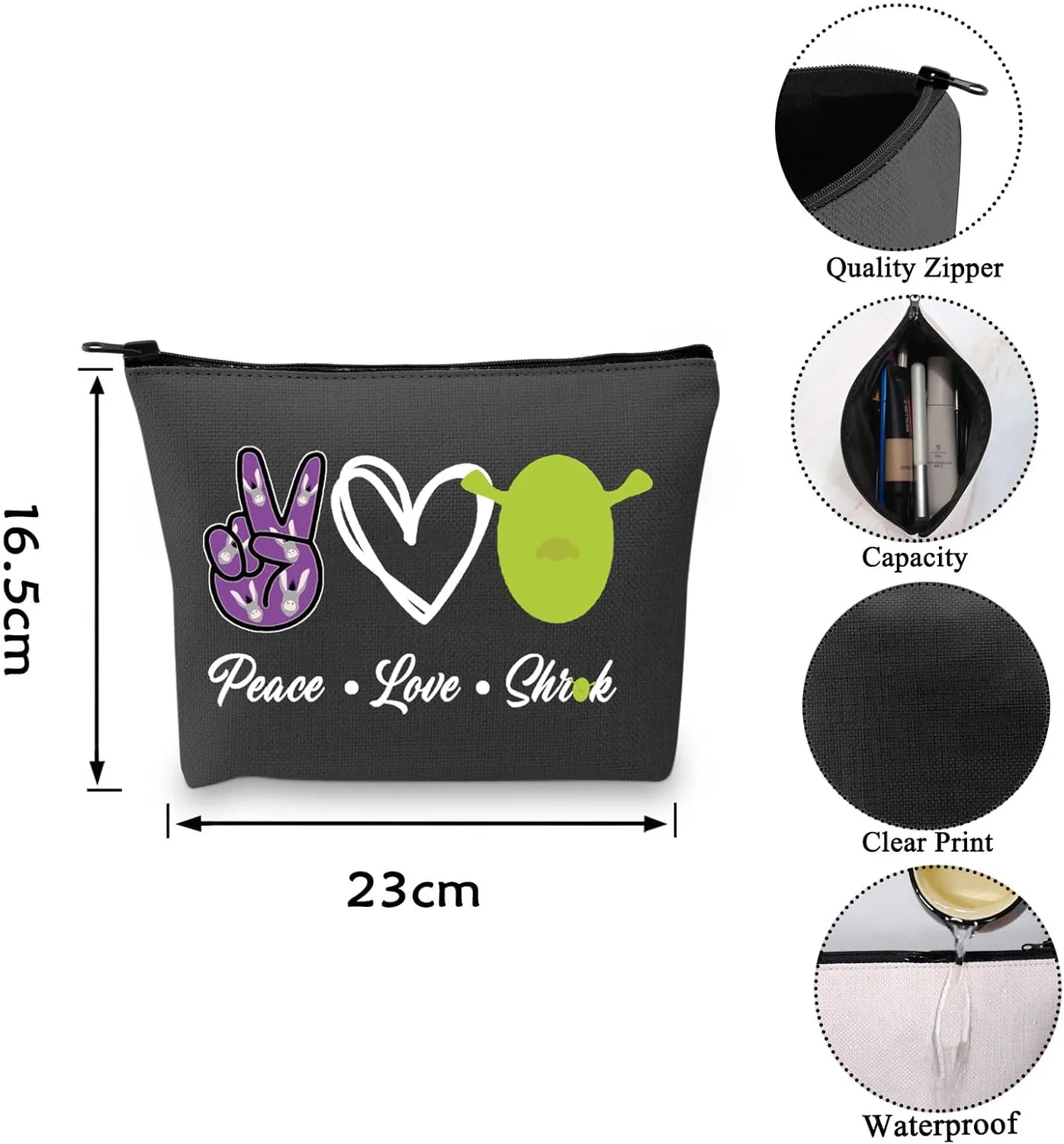 VAMSII Musical Theatre Makeup Bag Peace Love Party Treat Bag (BLK-Peace L S)