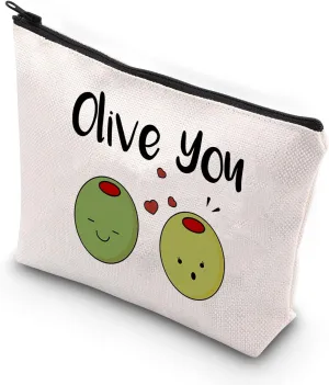 VAMSII Olive You Makeup Bag Funny Olive Gift I Love You Gifts Olive Lovers Gifts Anniversary Romantic Gifts Olive Pun Gifts (Olive You)