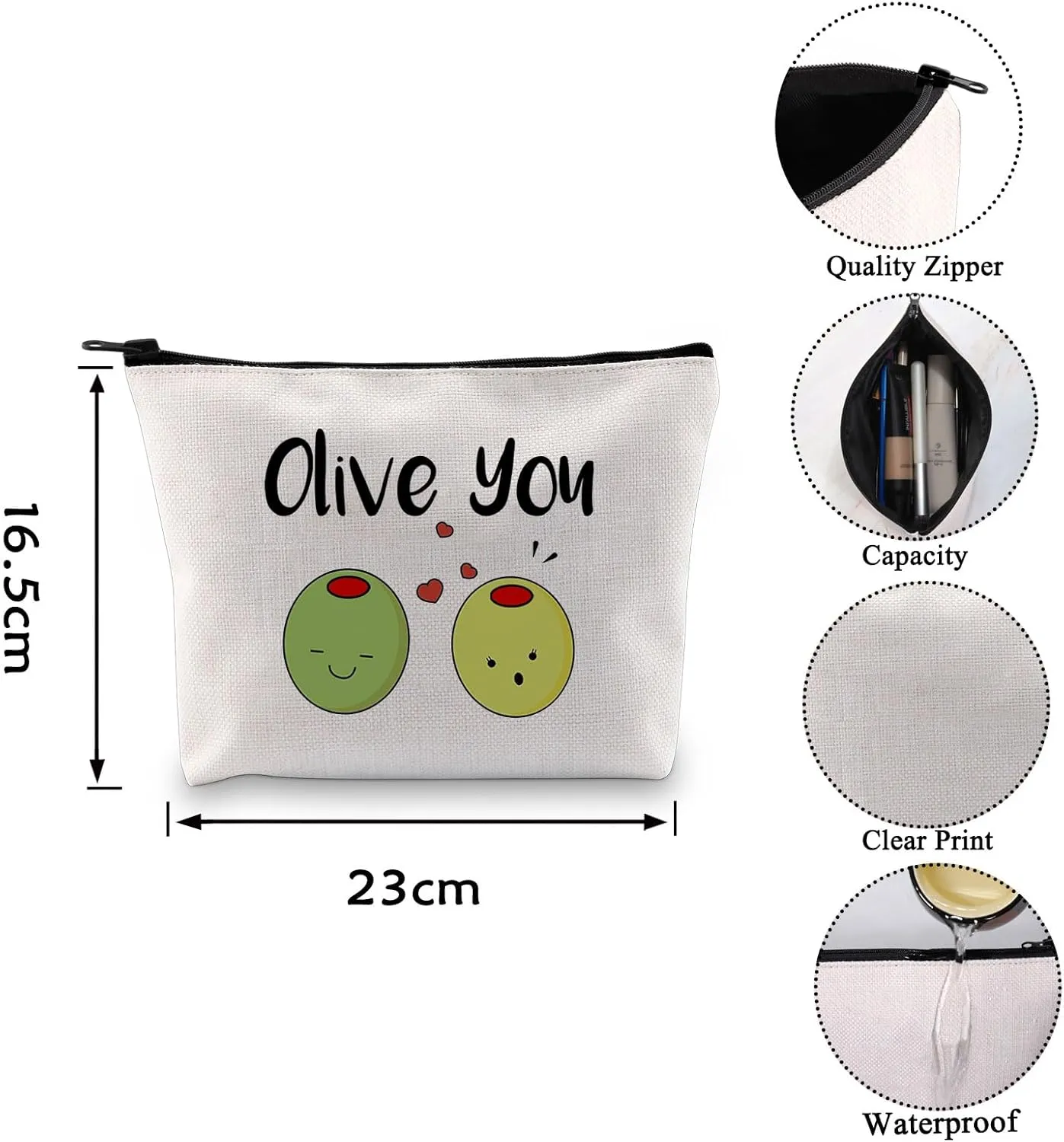 VAMSII Olive You Makeup Bag Funny Olive Gift I Love You Gifts Olive Lovers Gifts Anniversary Romantic Gifts Olive Pun Gifts (Olive You)
