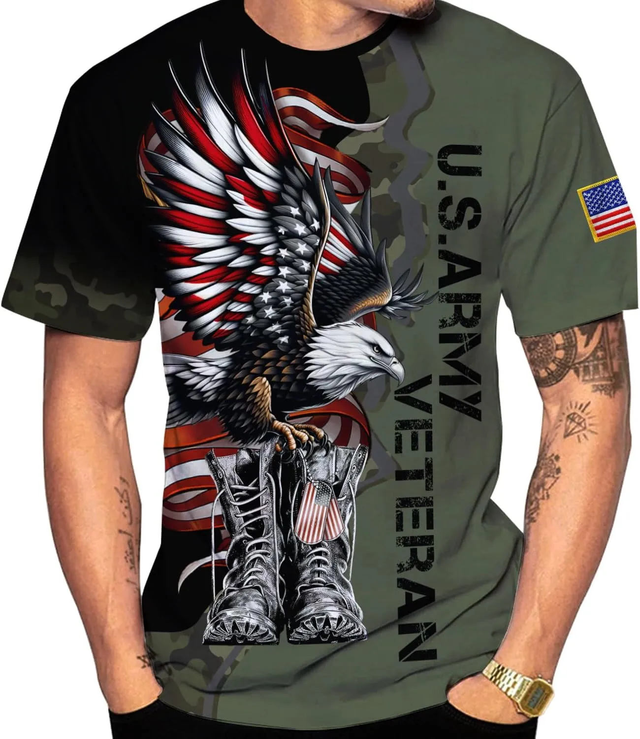 Veteran Army T-Shirt US Military Pride American Flag Vintage Jersey, Army Shirts for Men Memorial Day Idea