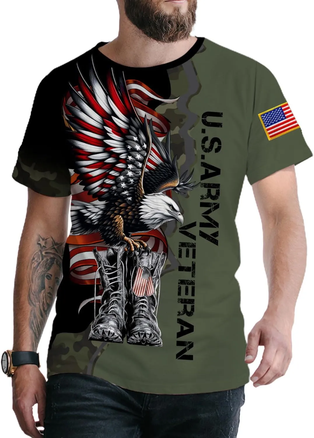 Veteran Army T-Shirt US Military Pride American Flag Vintage Jersey, Army Shirts for Men Memorial Day Idea