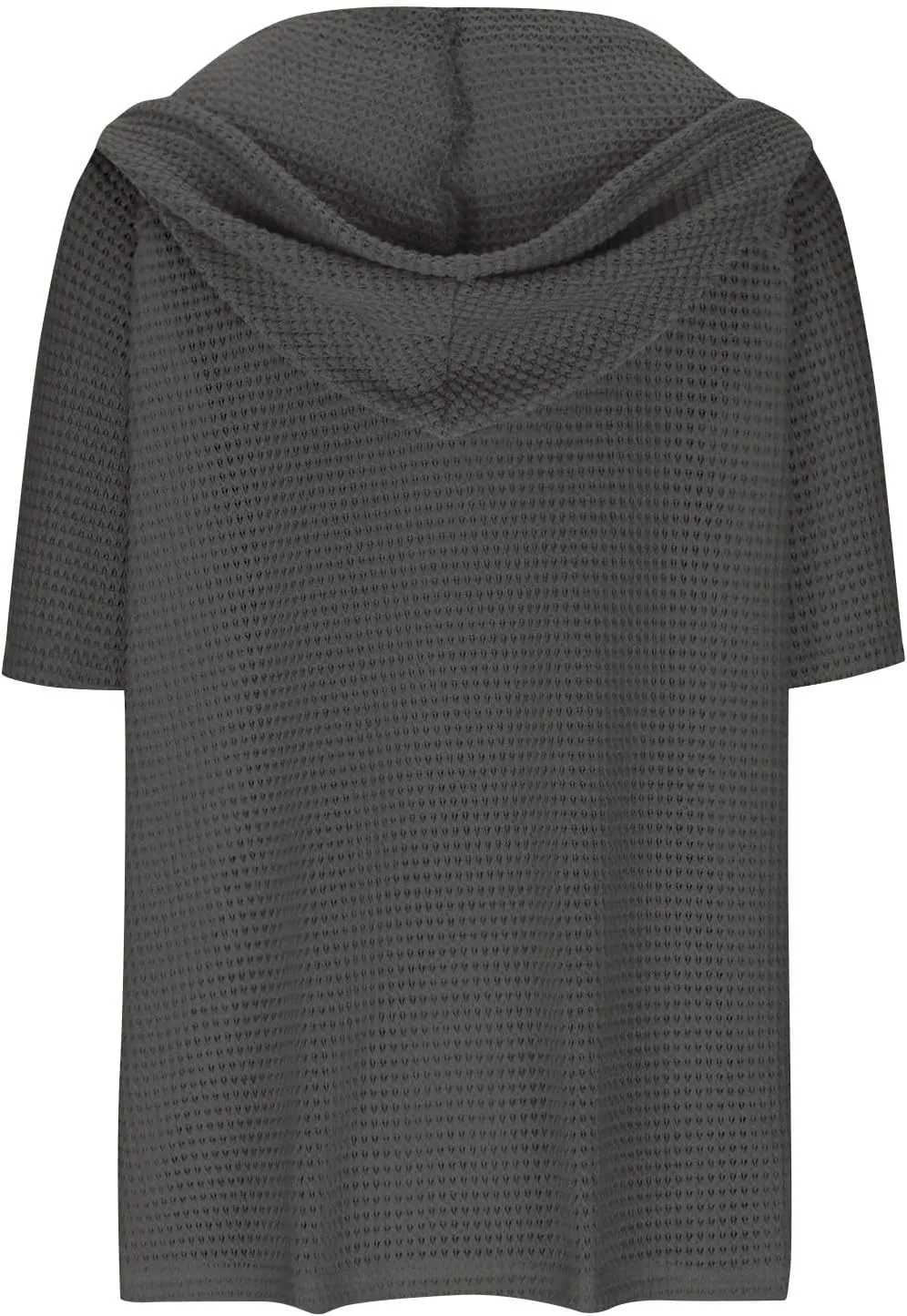 Waffle Knit Short Sleeve Tops for Women Spring Waffle Knit Tops Drawstring Hoodies Button V Neck Casual Blouses Shirts