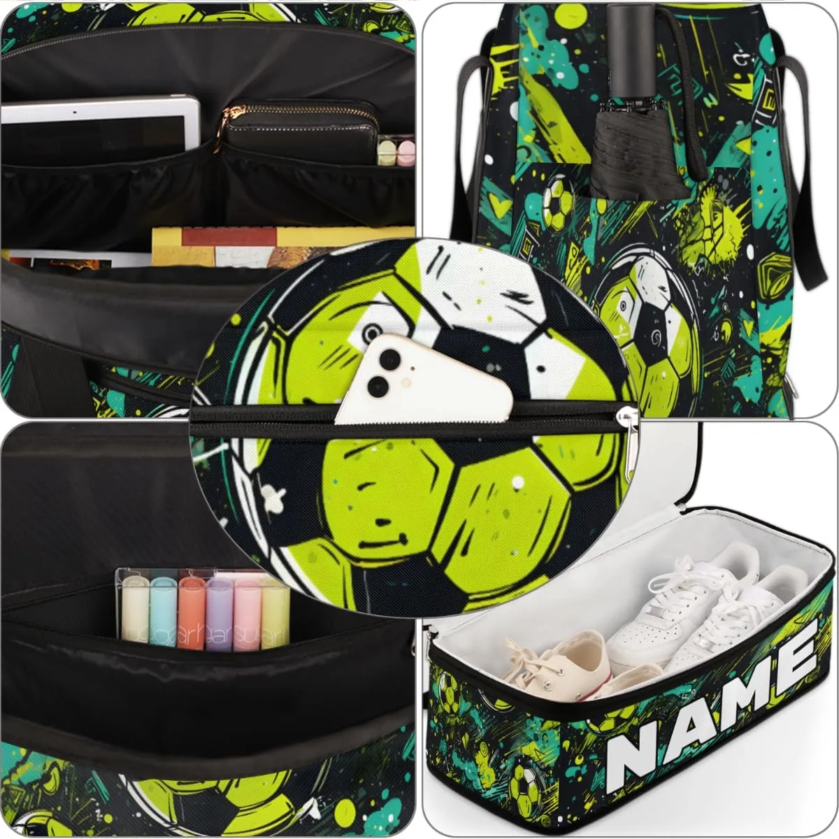 Watercolor Football Custom Foldable Duffle Bag with Shoes Compartment Personalized Large Capacity Waterproof Travel Weekender Bag Overnight Bag for Sports Gym