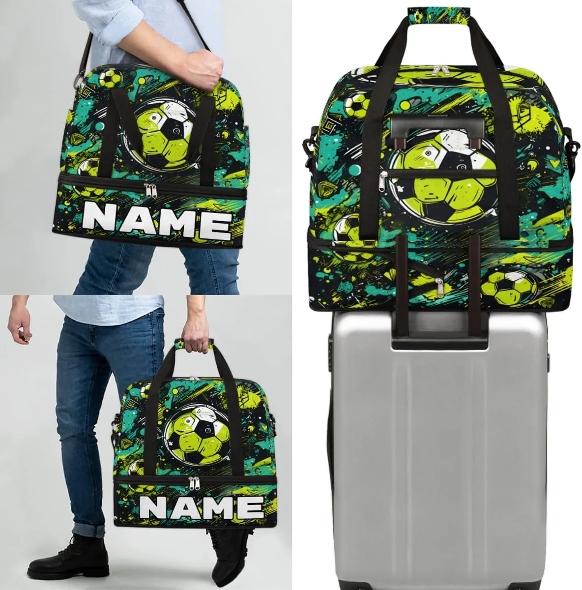 Watercolor Football Custom Foldable Duffle Bag with Shoes Compartment Personalized Large Capacity Waterproof Travel Weekender Bag Overnight Bag for Sports Gym