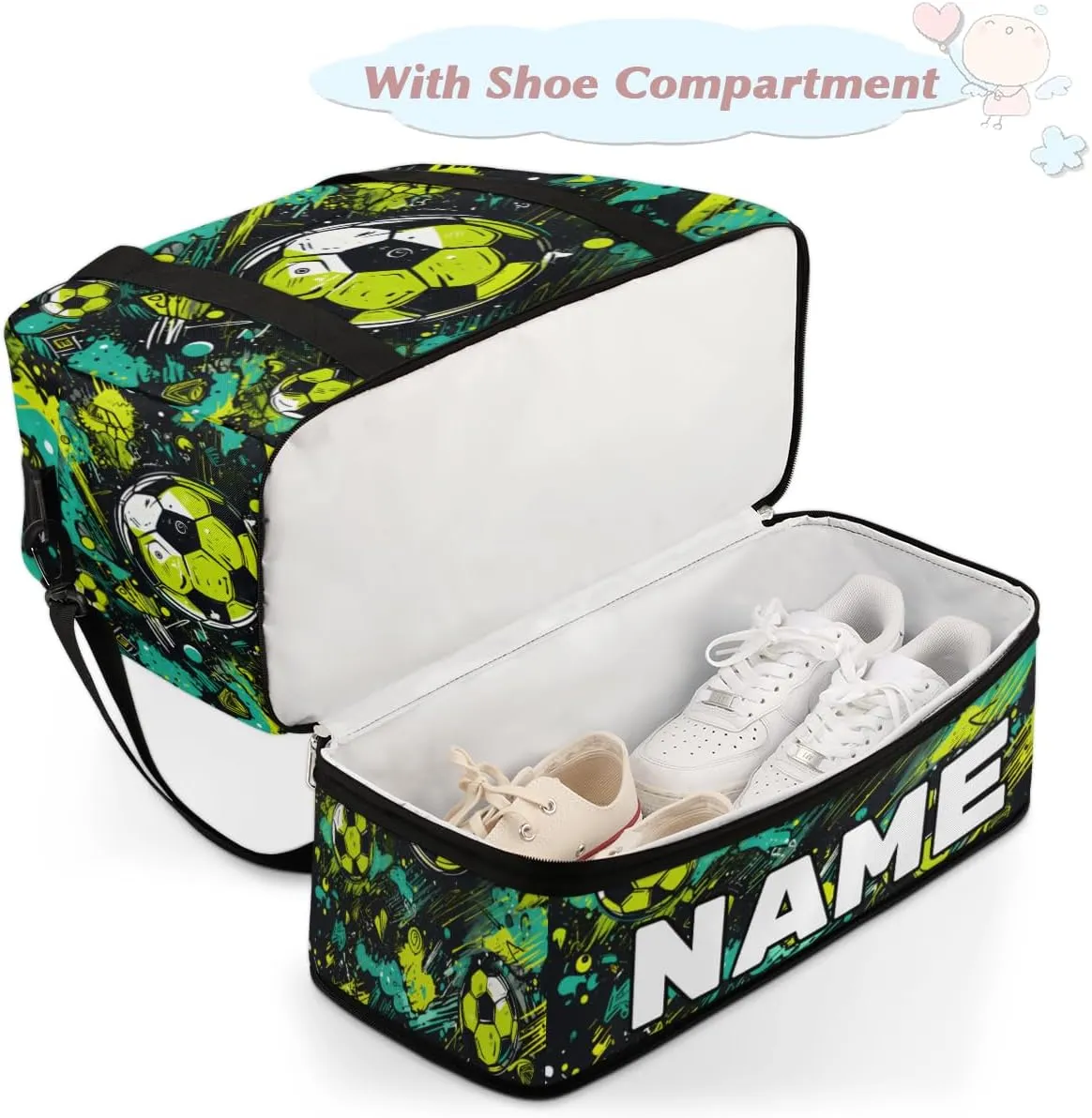 Watercolor Football Custom Foldable Duffle Bag with Shoes Compartment Personalized Large Capacity Waterproof Travel Weekender Bag Overnight Bag for Sports Gym