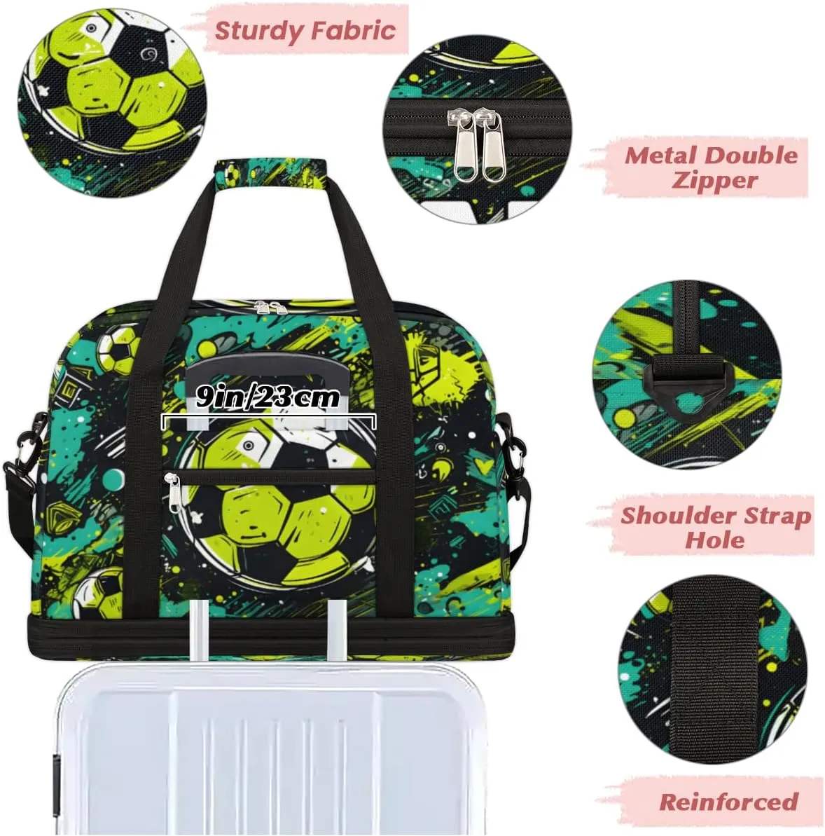 Watercolor Football Custom Foldable Duffle Bag with Shoes Compartment Personalized Large Capacity Waterproof Travel Weekender Bag Overnight Bag for Sports Gym