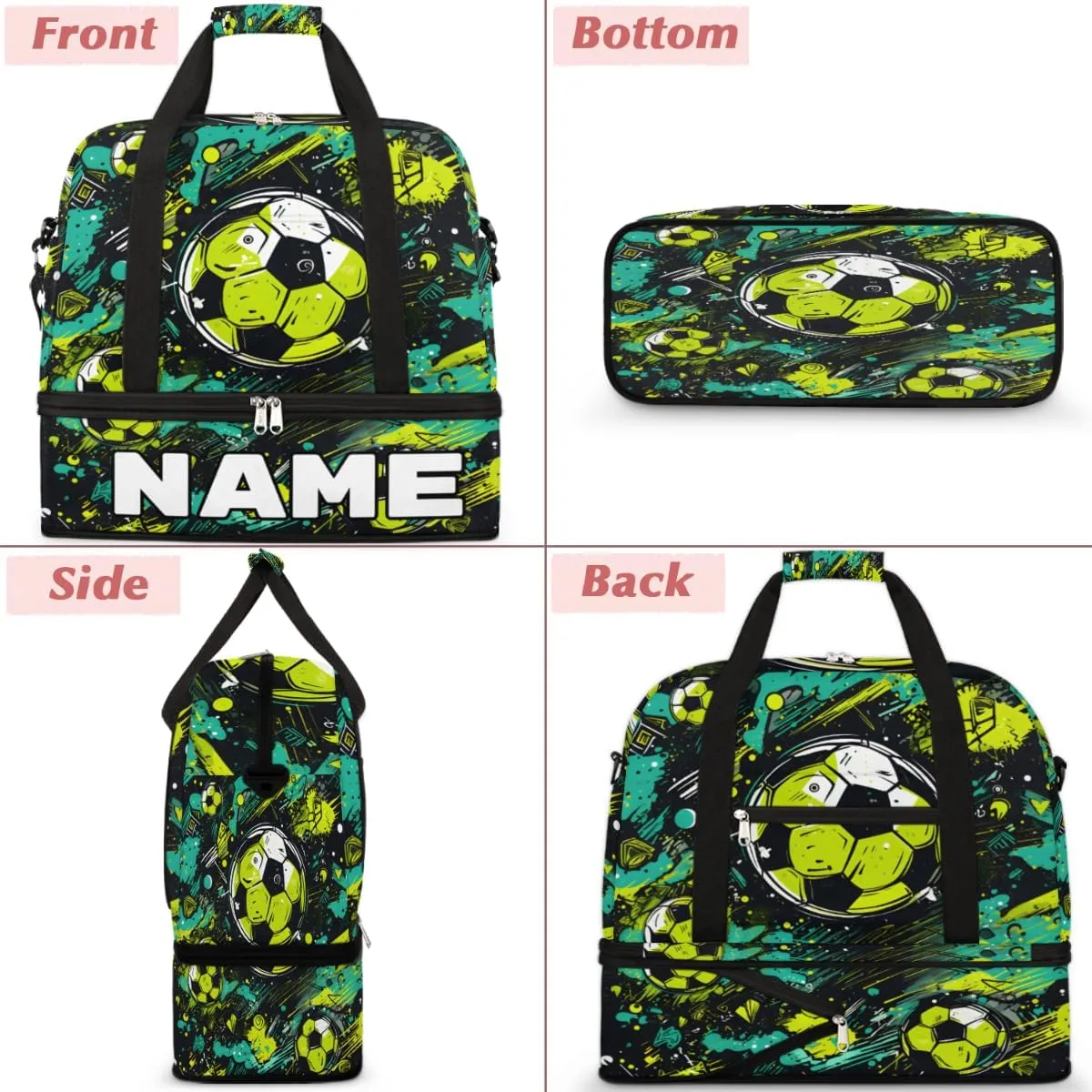 Watercolor Football Custom Foldable Duffle Bag with Shoes Compartment Personalized Large Capacity Waterproof Travel Weekender Bag Overnight Bag for Sports Gym