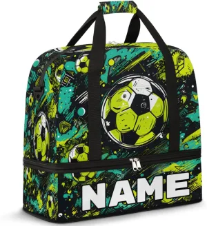 Watercolor Football Custom Foldable Duffle Bag with Shoes Compartment Personalized Large Capacity Waterproof Travel Weekender Bag Overnight Bag for Sports Gym
