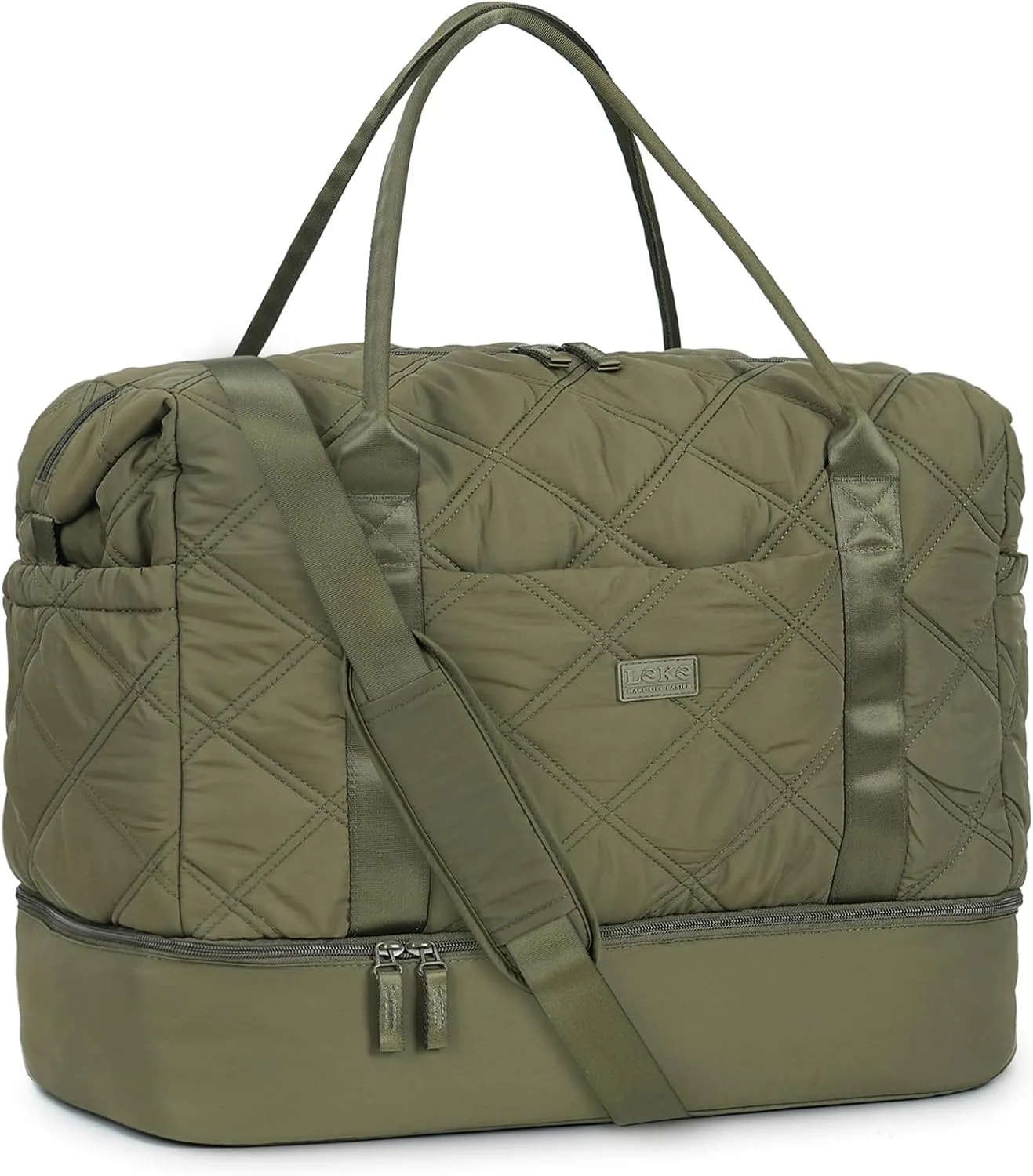 Weekender Bag for Women, Puffer Travel Duffle Bag With Shoes Compartment & Toiletry, Large Carry On Tote for Airplane, Overningt, Bussiness Trip, Gym (Green)