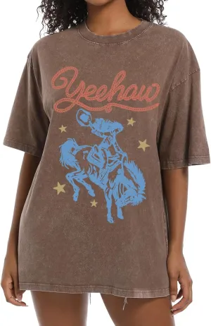 Western Shirts for Women Vintage Cowgirl Shirt Oversized Rodeo Cowboy Graphic Tees Country Concert Short Sleeve Tops