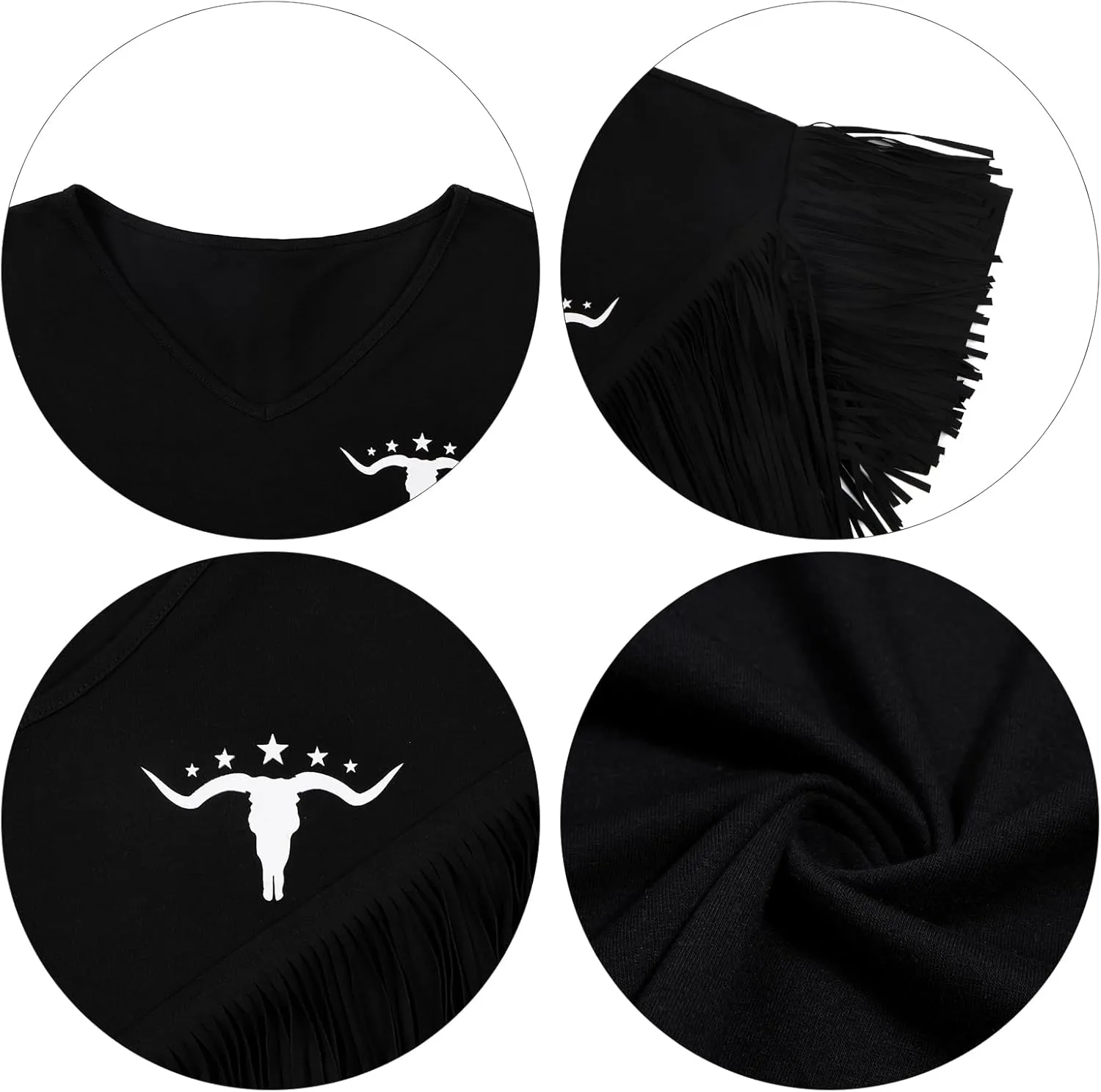 Western Vintage Shirt Cowgirl Outfit: Women Fringe Graphic Tees Rodeo Short Sleeve Tshirt Summer Vacation V Neck Tops