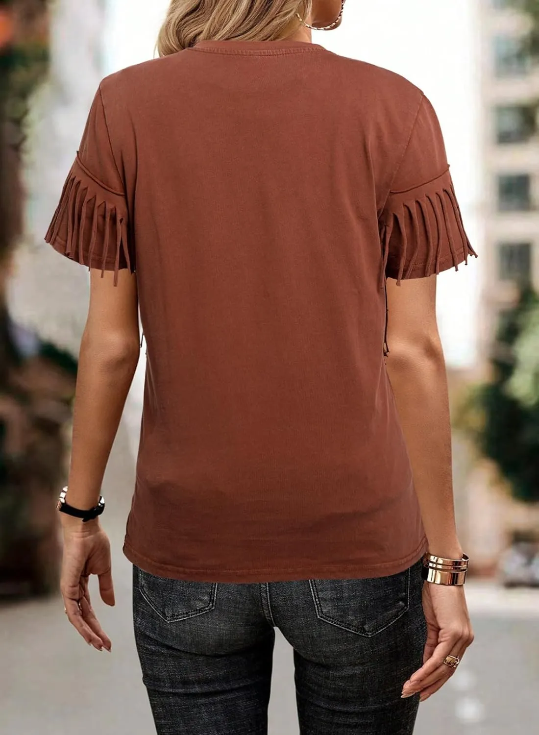 Western Vintage Shirt Cowgirl Outfit: Women Fringe Graphic Tees Rodeo Short Sleeve Tshirt Summer Vacation V Neck Tops