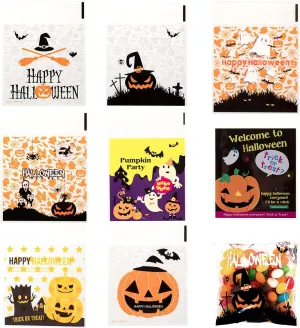 Whaline 400Pcs Halloween Candy Bag, Self Adhesive Clear Cookie Treat Bags, Cellophane Plastic Gift Bags for Halloween Party Supplies, Homemade Craft, Snack Gift Packing (8 Styles)