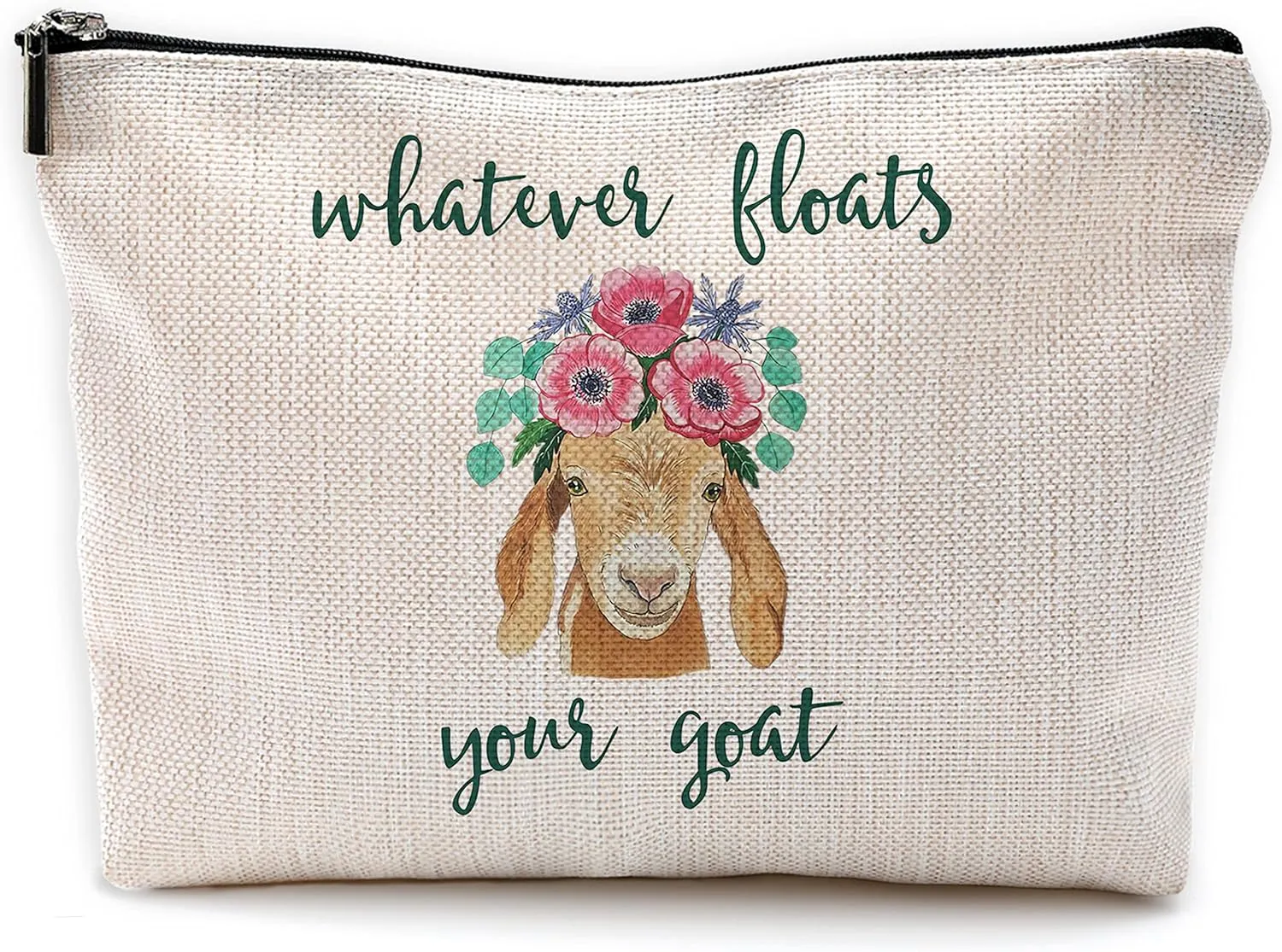 Whatever Floats Your Goat Makeup Bag Travel Cosmetic Bags for Women Girls,Farmhouse Floral Goat Cosmetic Bags with Zipper Pouch Travel Toiletry Case,Gift for Goat Lovers