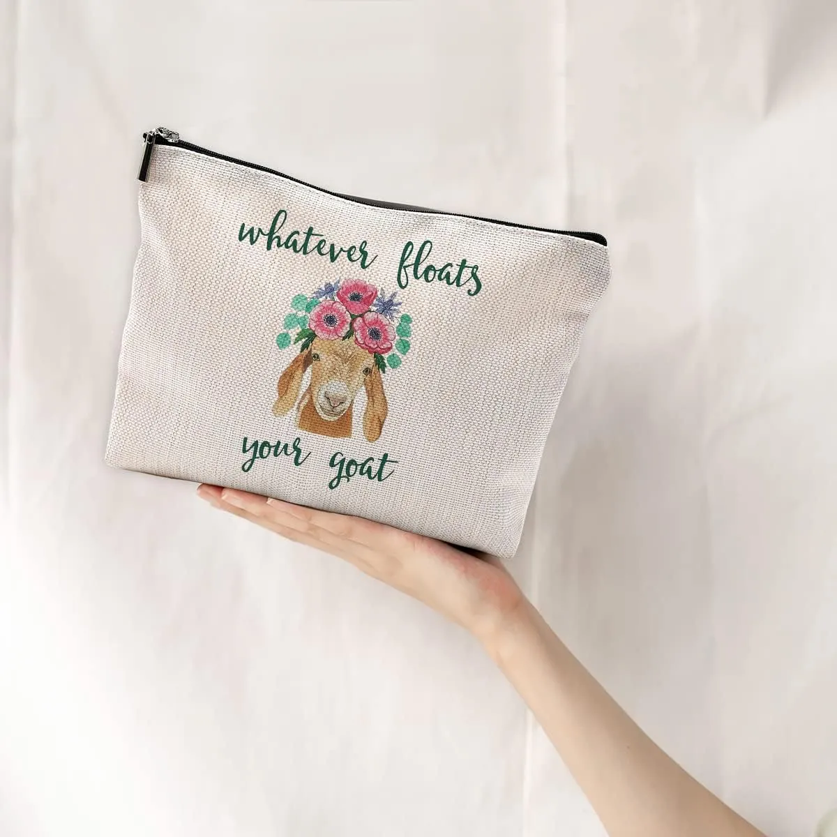 Whatever Floats Your Goat Makeup Bag Travel Cosmetic Bags for Women Girls,Farmhouse Floral Goat Cosmetic Bags with Zipper Pouch Travel Toiletry Case,Gift for Goat Lovers