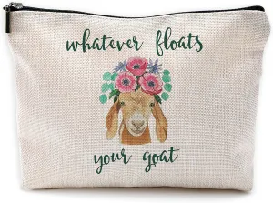 Whatever Floats Your Goat Makeup Bag Travel Cosmetic Bags for Women Girls,Farmhouse Floral Goat Cosmetic Bags with Zipper Pouch Travel Toiletry Case,Gift for Goat Lovers