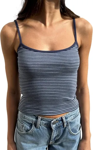 Women Spaghetti Strap Striped Camisole Top Slim Scoop Neck Backless Crop Tops Summer Streetwear