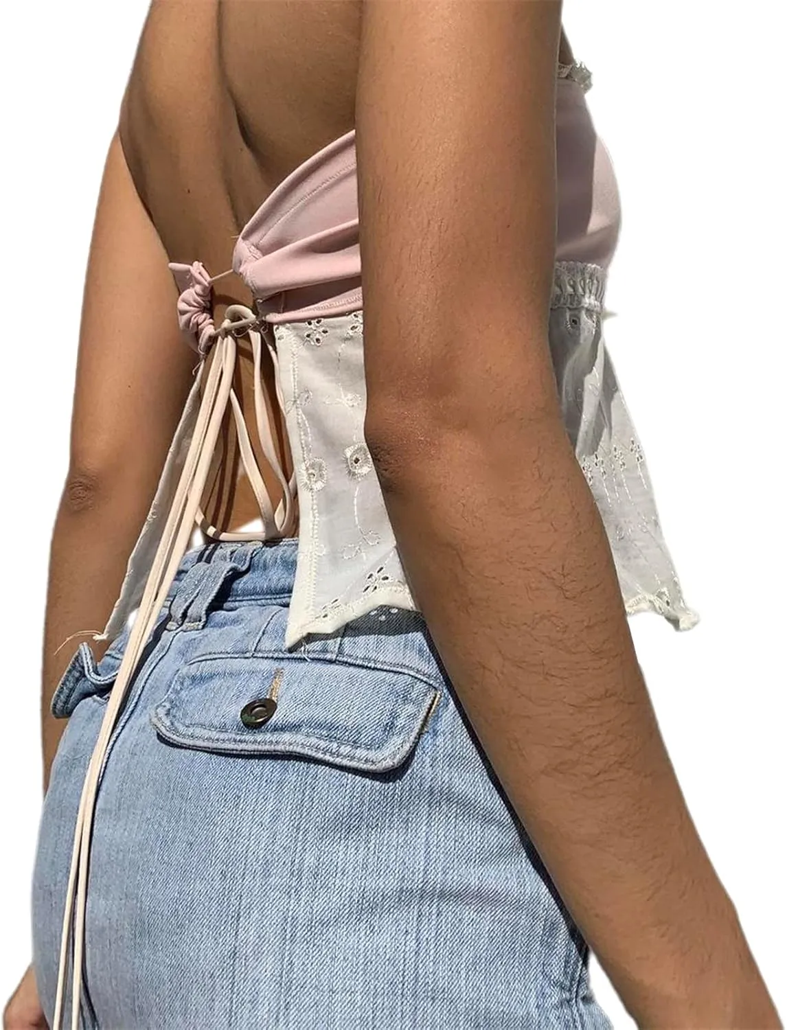 Women Y2K Backless Crop Top Vintage Sexy Tie Up Spaghetti Strap Camisole Summer Cute Mini Vest E-Girl Streetwear