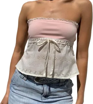 Women Y2K Backless Crop Top Vintage Sexy Tie Up Spaghetti Strap Camisole Summer Cute Mini Vest E-Girl Streetwear