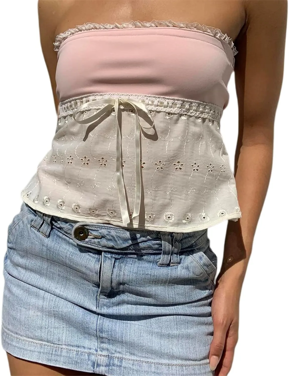 Women Y2K Backless Crop Top Vintage Sexy Tie Up Spaghetti Strap Camisole Summer Cute Mini Vest E-Girl Streetwear
