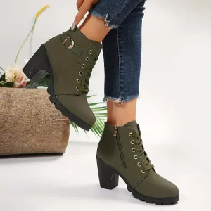 Women's Ankle Boots: Block Heel, Lace-Up, Zipper, Buckle
