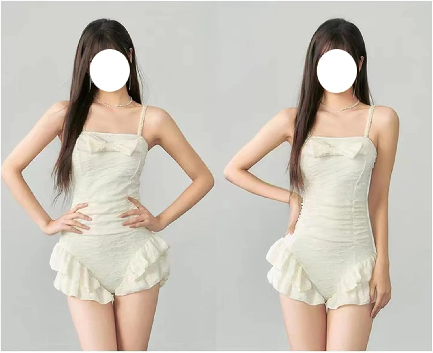 Womens Retro Ruffle Full Coverage One Piece Swimsuits Cute Bow Tummy Control Swimwear Ruched Bathing Suits