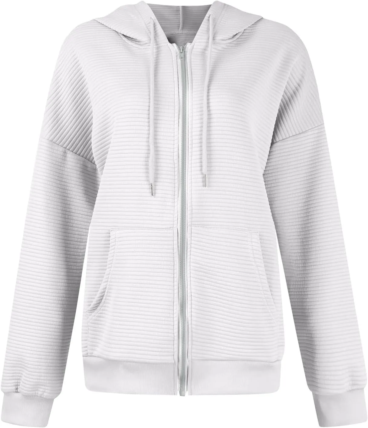 Womens Zip Up Hoodie Oversized Sweatshirt Waffle Knit Clothes Fall Fashion Long Sleeve Jacket With Pockets