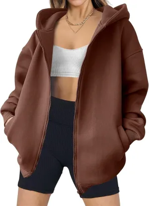 Womens Zip Up Hoodies Oversized Hooded Sweatshirt Casual Long Sleeve Jackets Coat Workout Tops Y2K Outfits