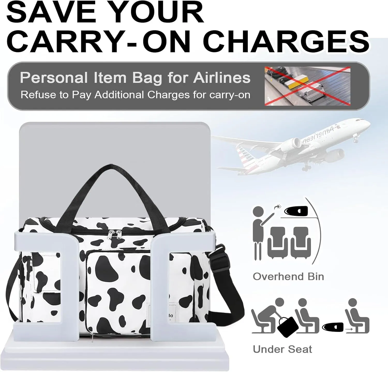 WOOMADA Foldable Travel Duffel Bag with Shoes Compartment, Overnight Bag with Wet Pocket, Weekender Carry On with cosmetic bag for Women(cow)