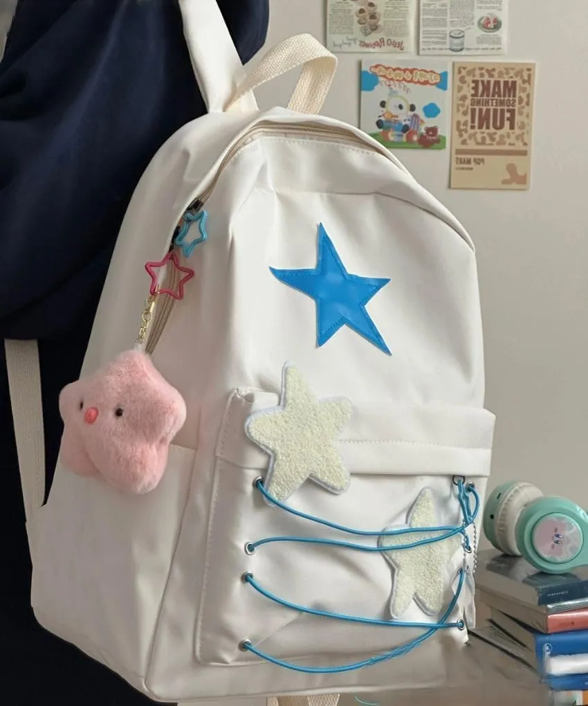 Y2K Backpack Star Backpack Preppy Backpack Cute Aesthetic Backpack Women College y2k Accessories (beige)