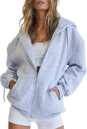 Zip Up Hoodie Women Y2K Long Sleeve Oversized Sweatshirts Lightweight Fleece Jacket Cute 2024 Fall Fashion Clothes