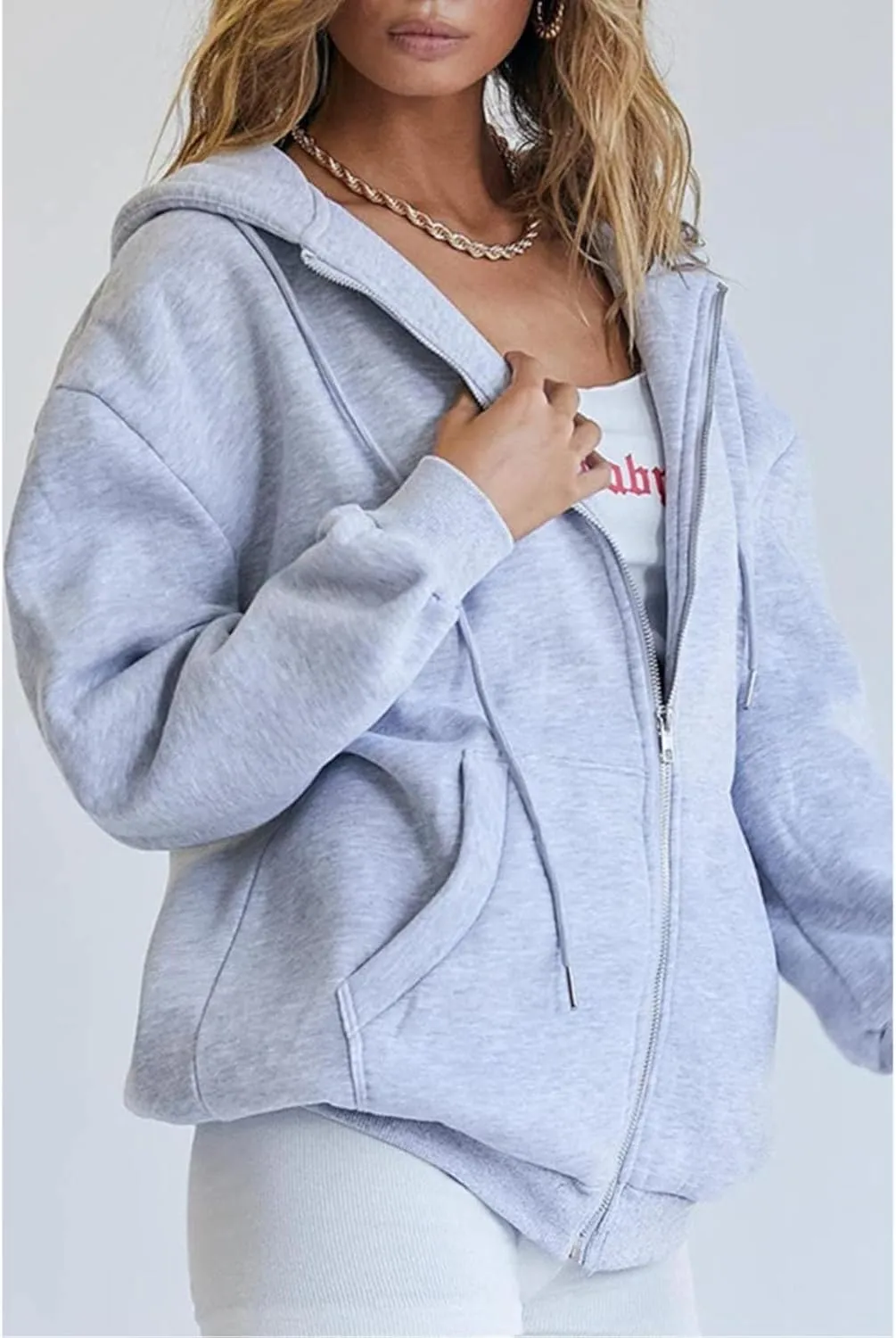 Zip Up Hoodie Women Y2K Long Sleeve Oversized Sweatshirts Lightweight Fleece Jacket Cute 2024 Fall Fashion Clothes